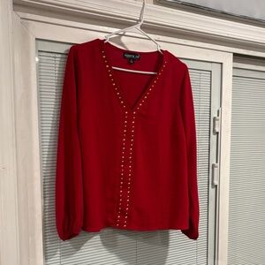 Harper Red Blouse with Gold Studs